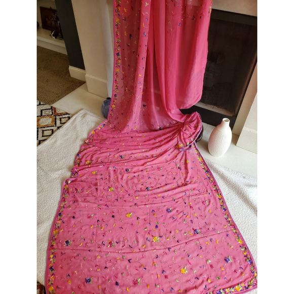 Women Pure Georgette Parsi Gara Saree Designer Party Cocktail Bollywood Wedding - Picture 2 of 16